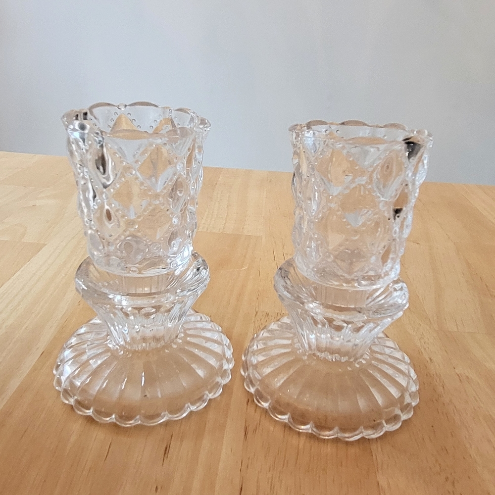 Partylite Pair of Quilted Crystal Candleholders